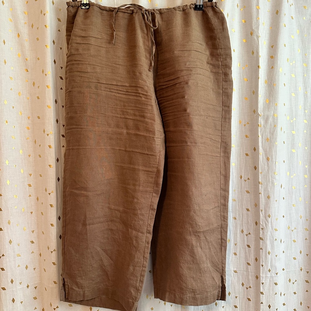 Eileen Fisher brown handkerchief linen crops